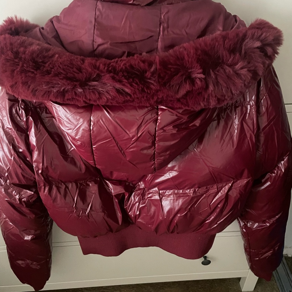 These Three - Women's Burgundy Puffer Jacket - Picture 7 of 9